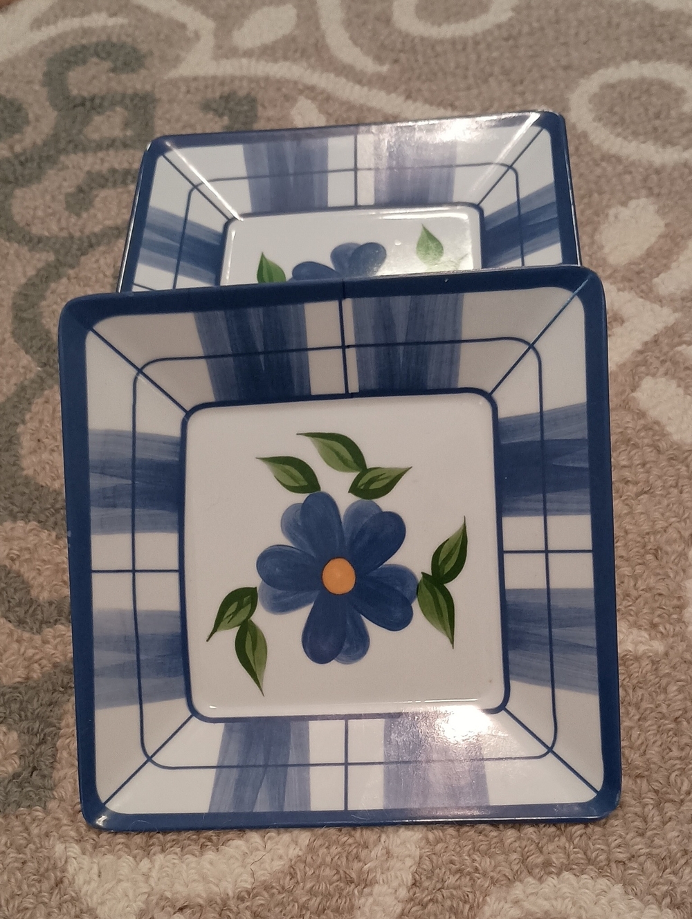 Blue Floral Plastic Dishes  6"x 6" Set of 12